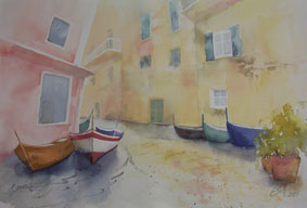 Aquarellbild Boote in Corniglia