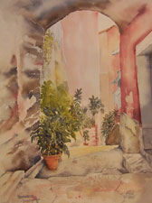 Aquarellbild Durchgang in Vernazza