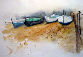 Aquarellbild Boote