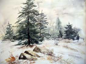 Aquarellbild Winterlandschaft