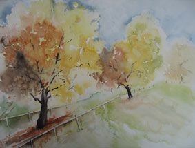 Aquarellbild Herbstbaeume