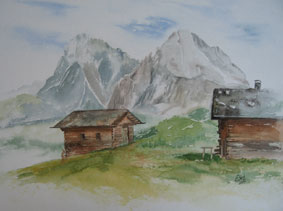 Aquarellbild Seiser Alm