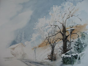 Aquarellbild Winter in Schongau