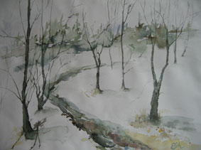 Aquarellbild Wintermoor