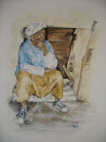 Aquarellbild Wächter des Kornspeichers