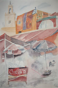 Aquarellbild Cafe in Marrakesch