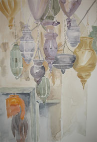 Aquarellbild Lampen Marrakesch