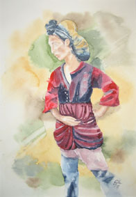 Aquarellbild Mädchen 2 Hoher Atlas