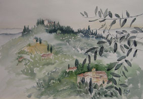 Aquarellbild Bei Gaiole