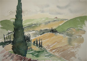 Aquarellbild Bei Siena 2