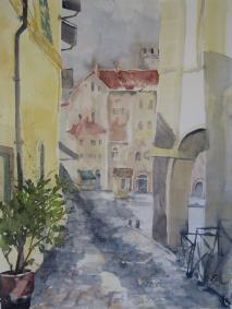 Aquarellbild Gasse in Arezzo