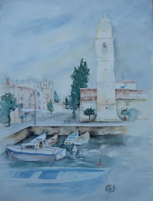 Aquarellbild Hafen von Lazise