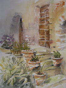 Aquarellbild Im Burggarten Cecinne Castello