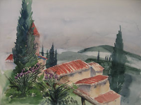 Aquarellbild Kirche Cecinne