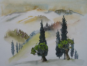 Aquarellbild Toskanische Landschaft