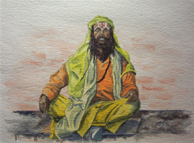 Aquarellbild Sadhu2